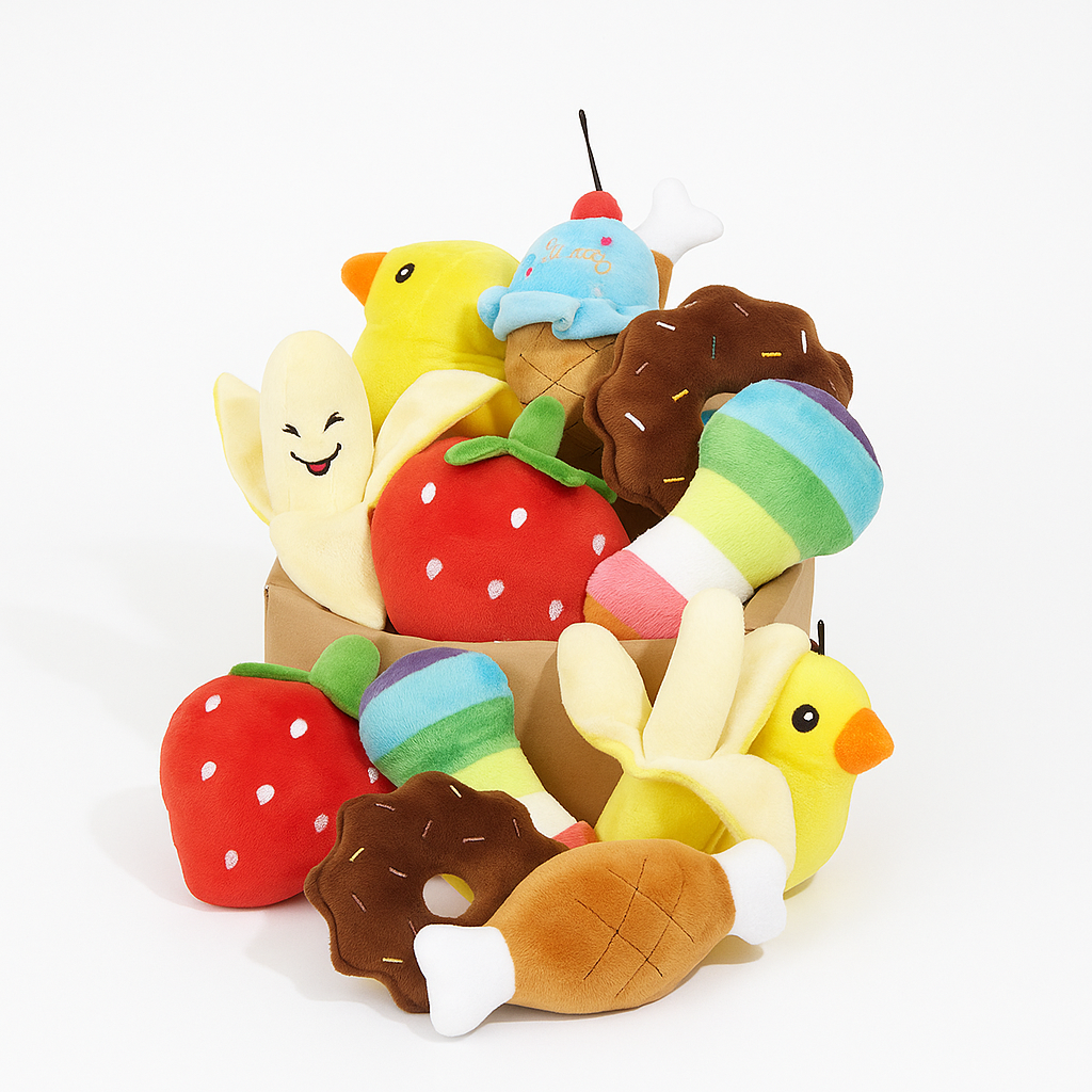 Doggy Garden Time speelgoedset 7-delig pluche groenten & fruit | Floofr